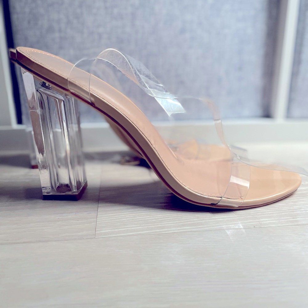 Worn once, Chunky Block Transparent Strappy heels